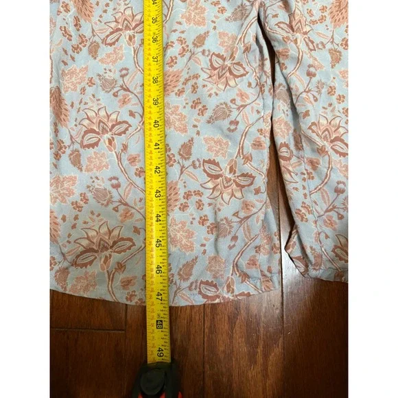 World Market Floral Wide Leg Jumpsuit Blue Pink Boho Tie Shoulder L/XL - Picture 4 of 5